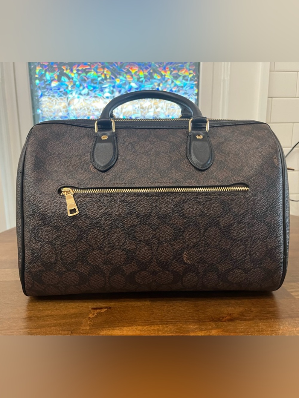 Coach large Rowan in signature canvas walnut/black with gold hardware - Picture 9 of 11